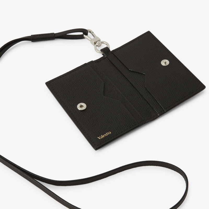 Card Holder with Lanyard - Black - Millepunte calf leather - Valextra - 2