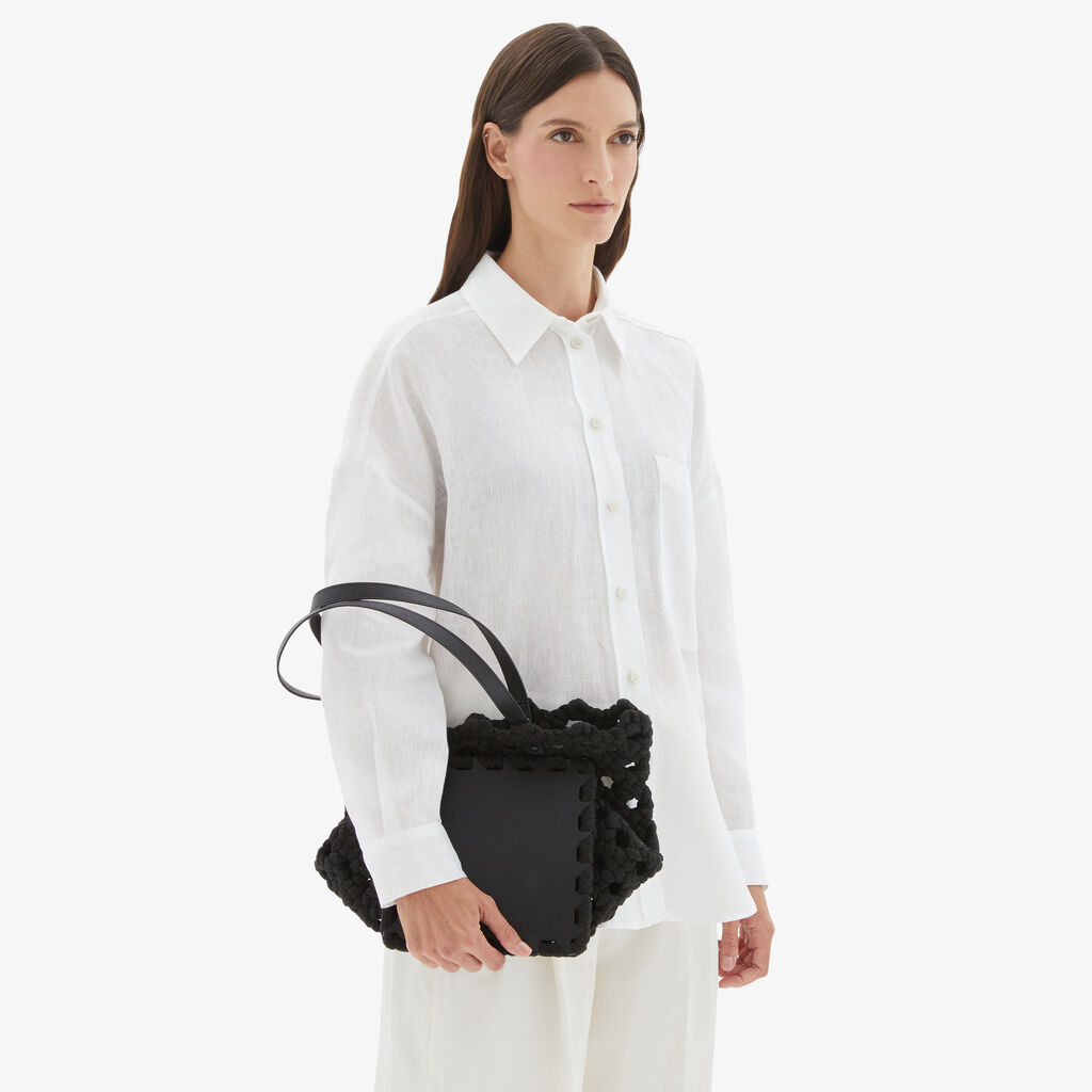 Sportami Via Shopping Bag - Black - Tessuto Intrecciato/Vitello VS - Valextra - 3