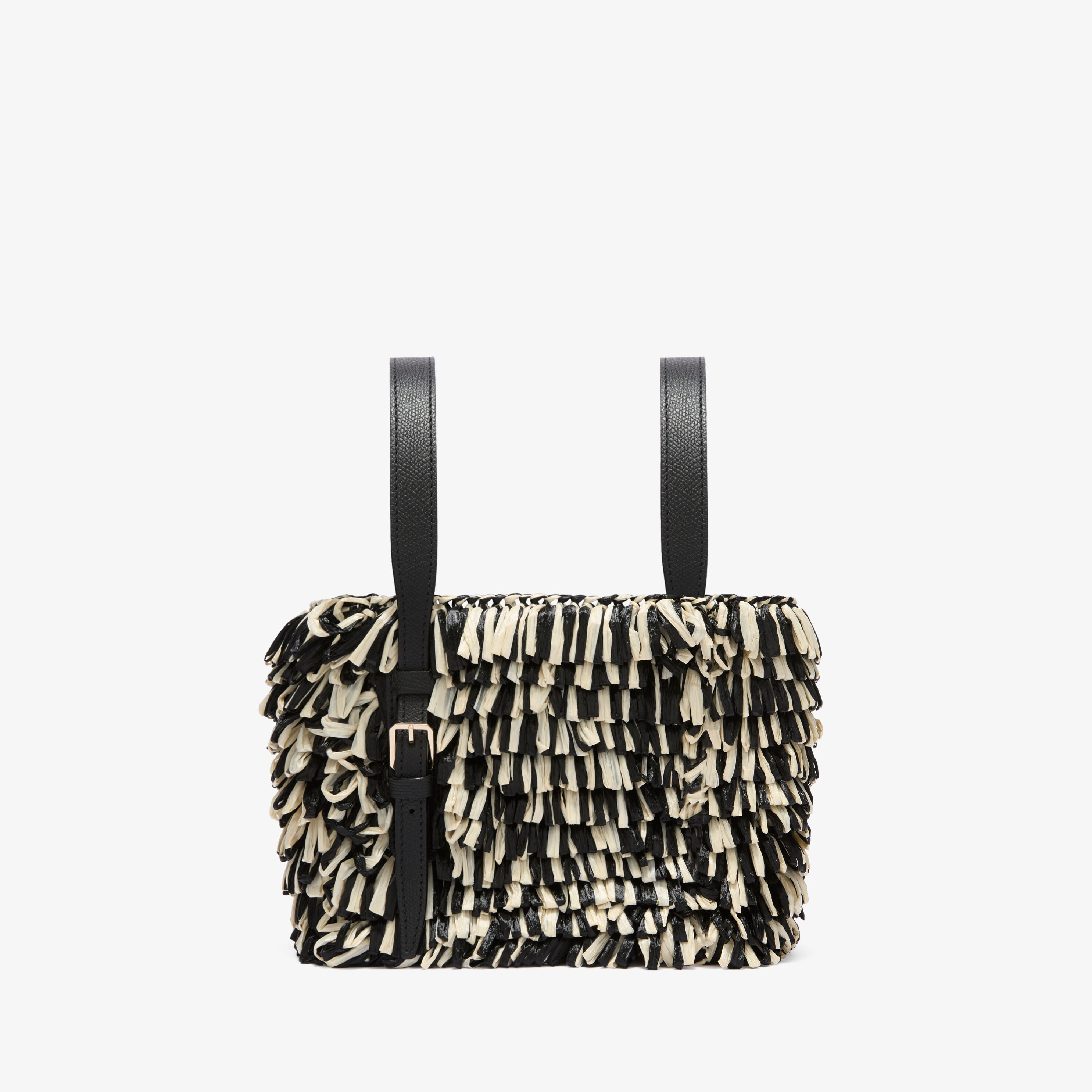 Women's Black Luxury Leather Wavy Raffia Bucket Bag | Valextra Soft