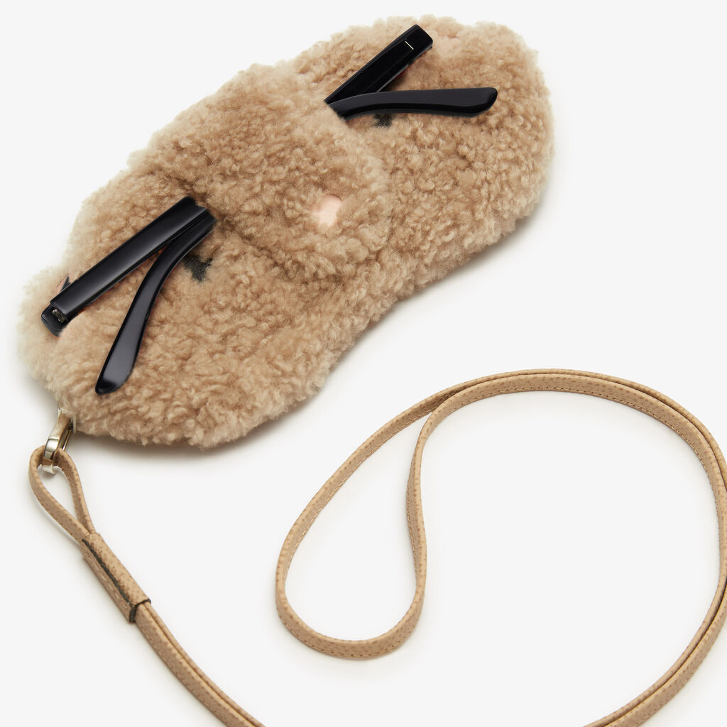 Shearling Bear Glasses Case with Lanyard - Cashmere Beige/Peony Pink/Black - Vitello VS-Montone Ricamo Orsetto - Valextra - 2