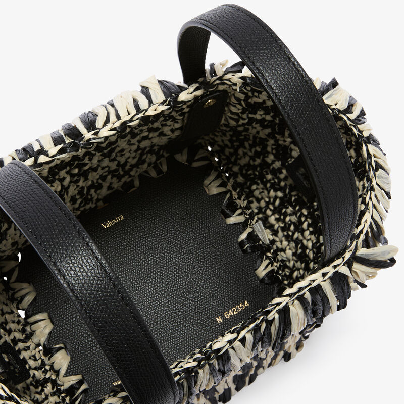 Soft Wavy Raffia Bucket Bag - Black/Pergamena White - Tessuto Punto Pelliccia/Vitello VS - Valextra - 3