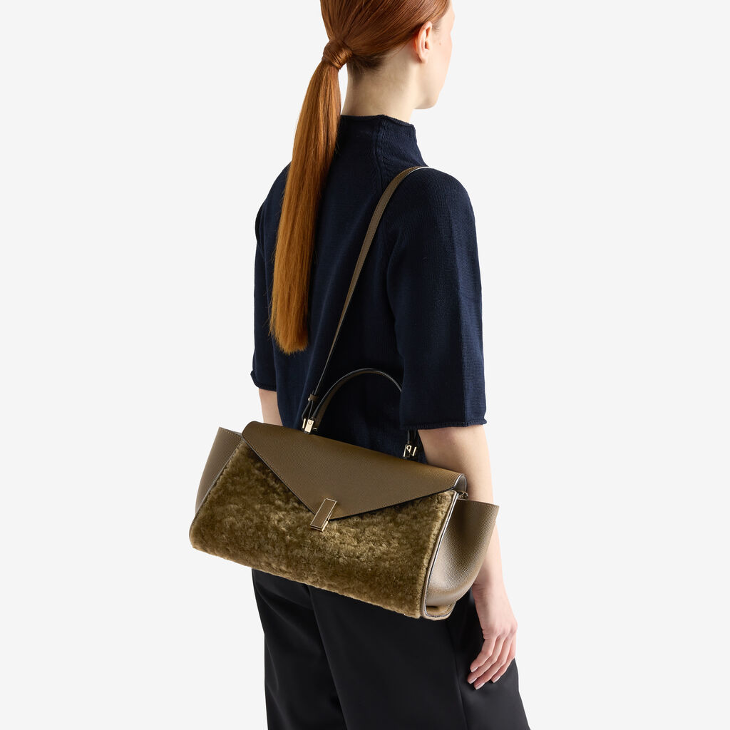Iside Editor Shearling Top Handle Bag -  - Montone Merinos/Vitello Millepunte Soft - Valextra - 3