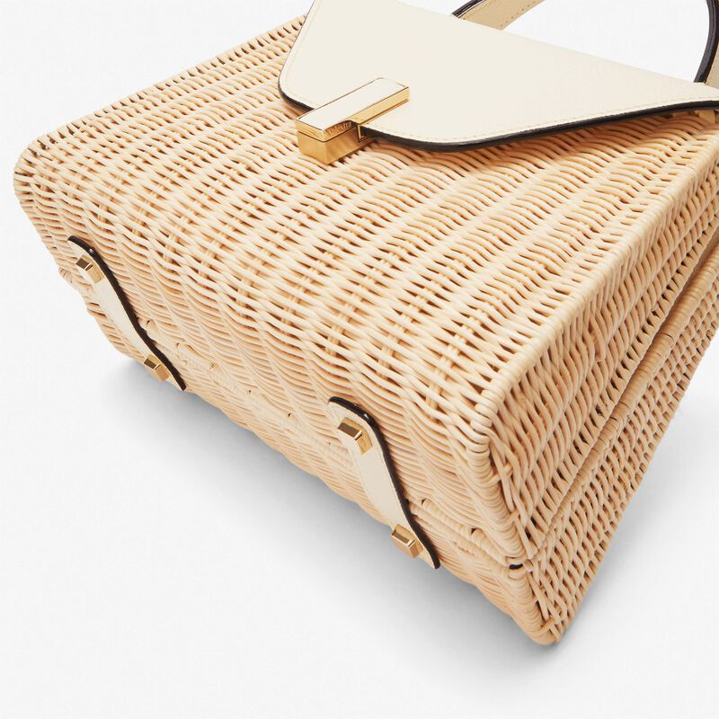 Iside Wicker Top Handle Medium Bag - Beige/Pergamena White - Natural wiker and Millepunte calf leather - Valextra - 4