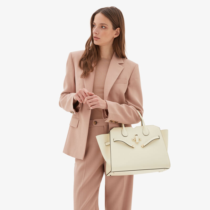 Milano Two Handles Medium Bag - Pergamena White - Millepunte Soft calf leather - Valextra - 2