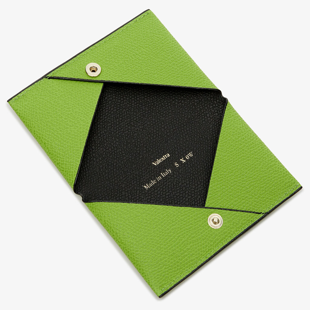 Card Case with Button - Apple Green/Black - Vitello VS - Valextra - 2