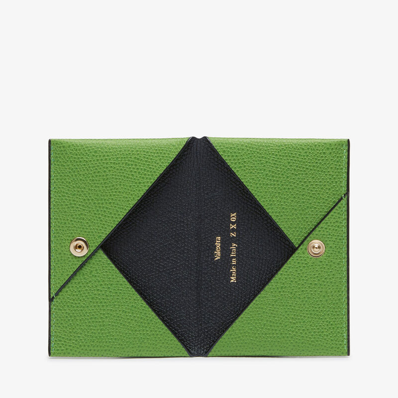 Card Case with Button - Grass Green/Black - Millepunte calf leather - Valextra - 4