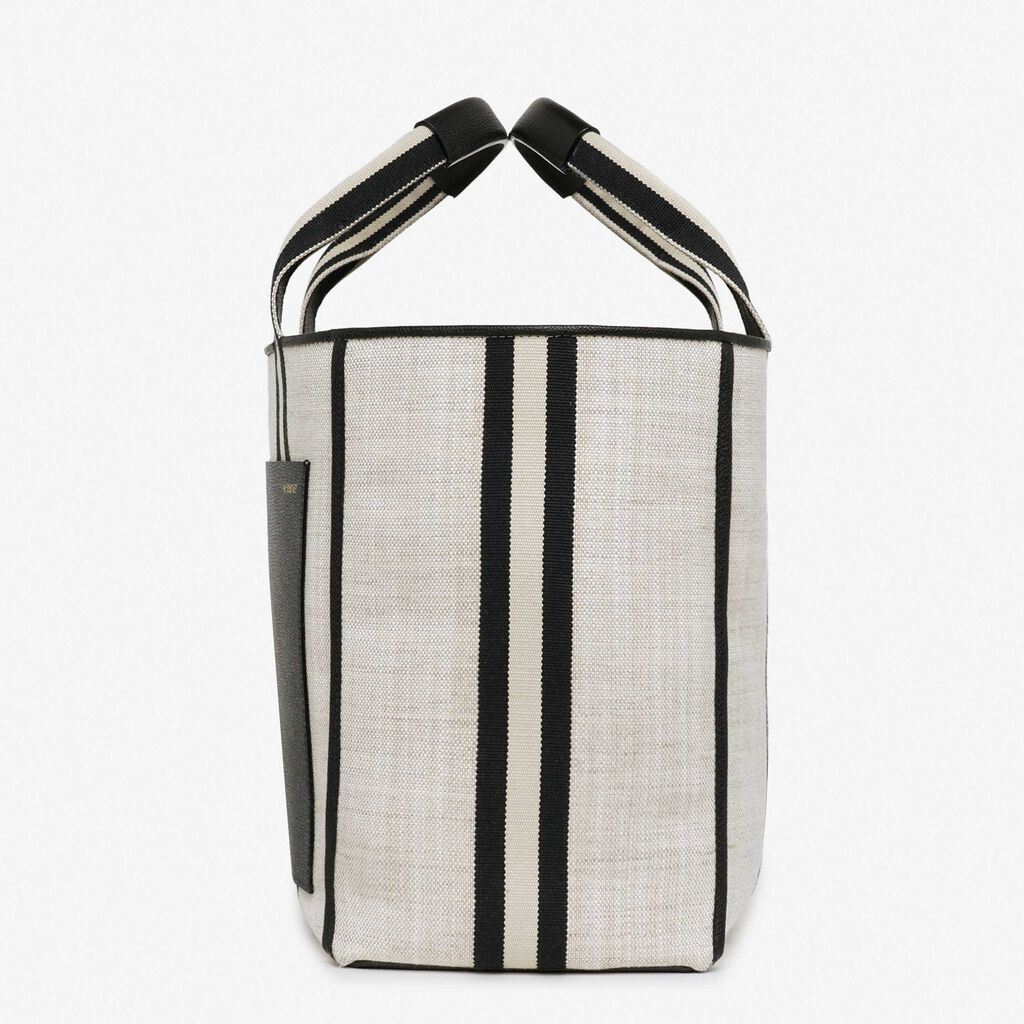 Linear Fabric Medium Tote Bag - Sand Brown/Black - Tessuto Linear/VS - Valextra - 2