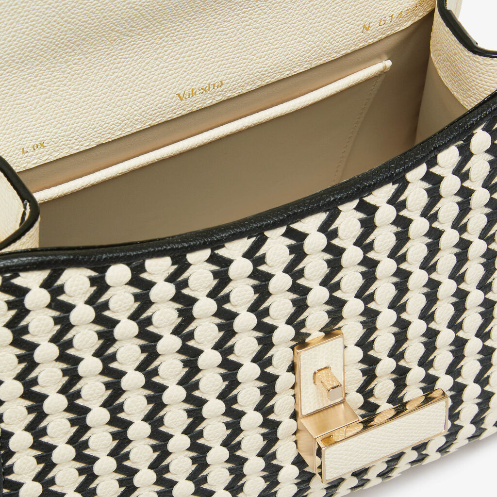 Iside Lace Top Handle Mini Bag - Pergamena White/Black - Vitello VS Intreccio - Valextra - 2
