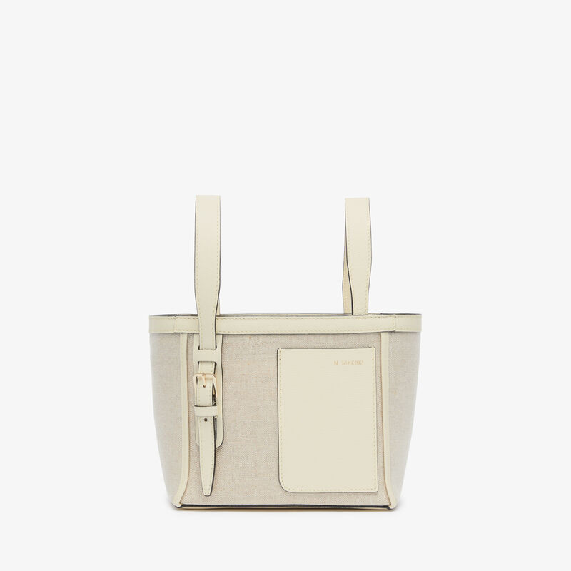 Soft Canvas Bucket Micro Bag - Sand/Pergamena White/Oyster Brown/Off White - Canvas and leather - Valextra - 1