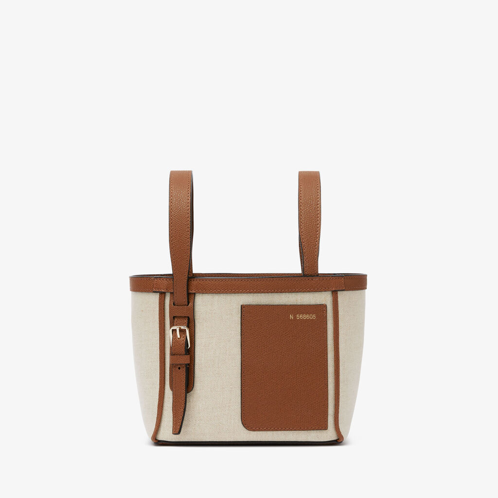 Soft Canvas Bucket Micro Bag - Sand/Chocolate Brown/Camel Brown/Cashmere Beige - Tessuto Canvas/VS - Valextra - 1