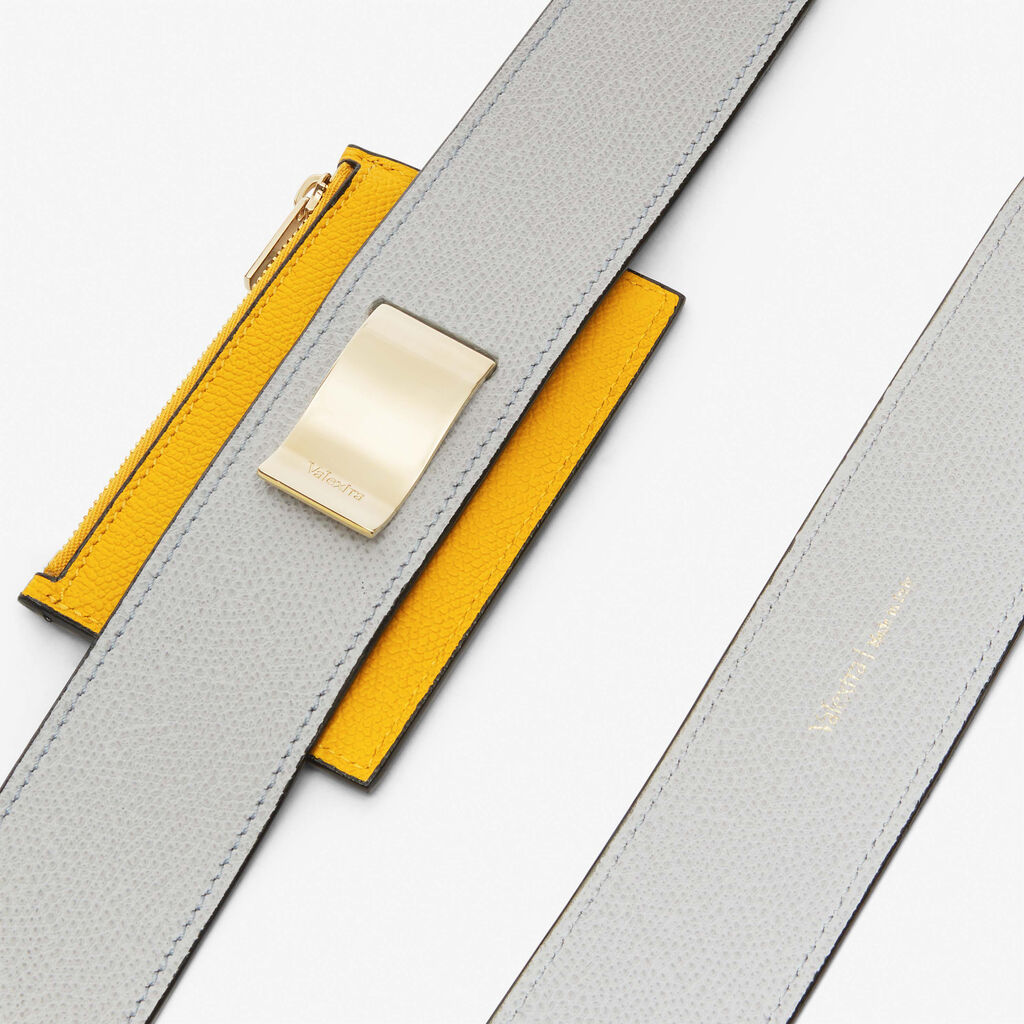 Shoulder Strap with Zip Pocket - Stone Grey/Sun Yellow - Vitello VS - Valextra - 3