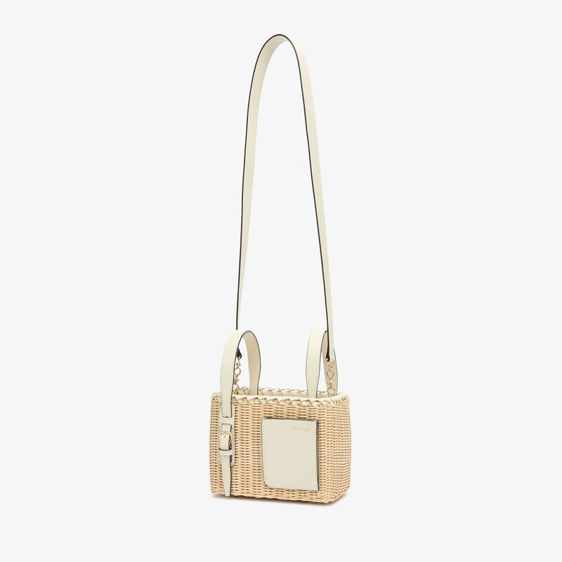 Wicker Bucket Micro Bag - Beige/Pergamena White - Natural wiker and Millepunte calf leather - Valextra - 5