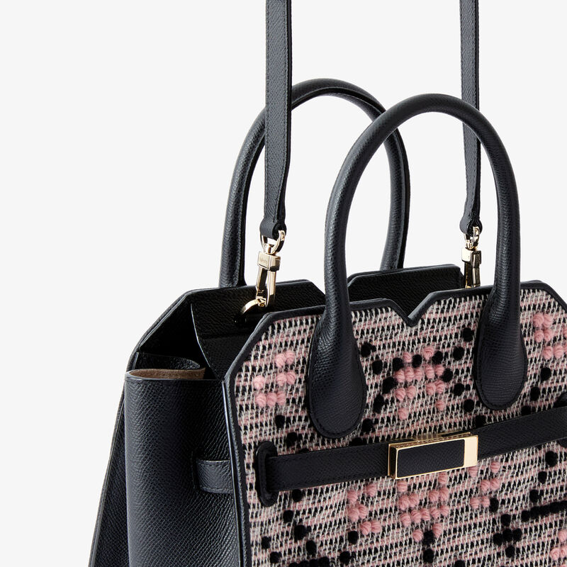 Milano Flower Pibiones Two Handles Mini Bag - Grey/Peony Pink/Black - Pibiones  wool Fabric and Millepunte leather - Valextra - 4
