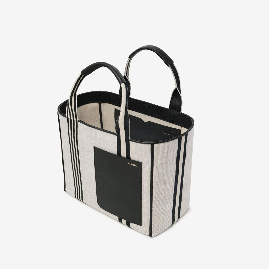 Borsa Tote Media Linear In Tessuto - Marrone Sabbia/Nero - Tessuto Linear/VS - Valextra - 4