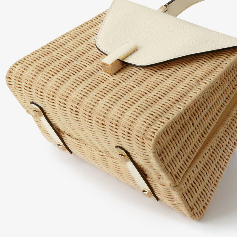 Iside Wicker Top Handle Medium Bag - Beige/Pergamena White - Natural wiker and Millepunte calf leather - Valextra - 4
