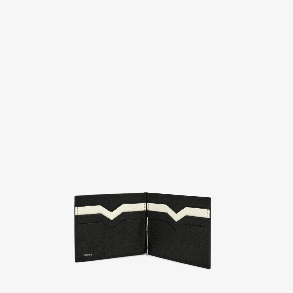 Money Clip 6 cc Wallet - Black/Pergamena White - Vitello VS - Valextra - 2