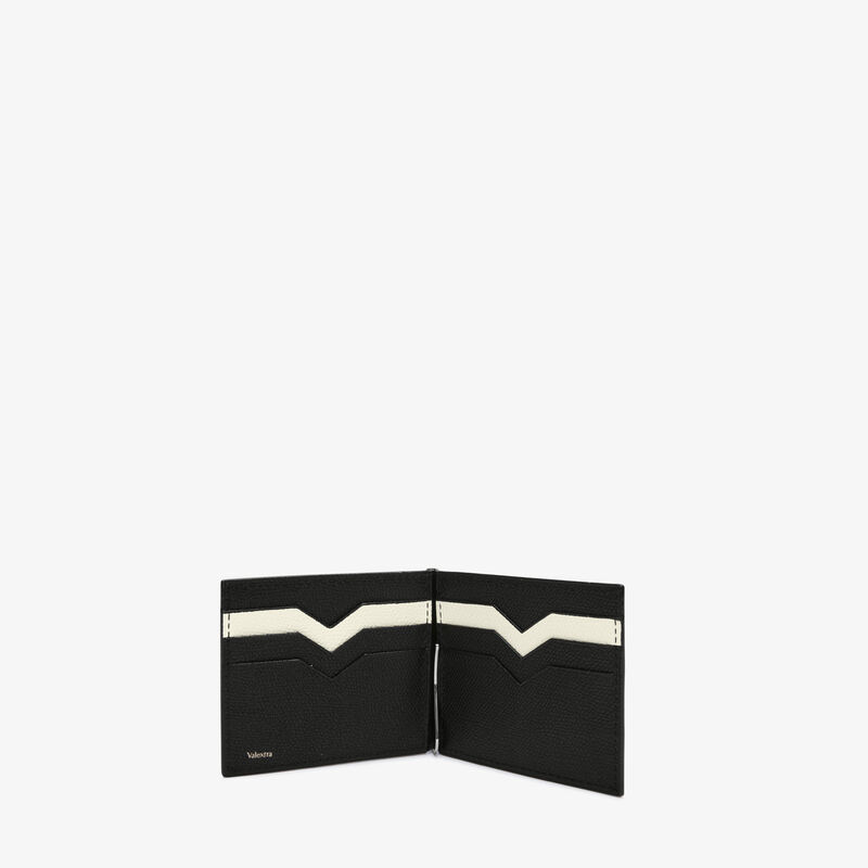 Money Clip 6 cc Wallet - Black/Pergamena White - Millepunte calf leather - Valextra - 2