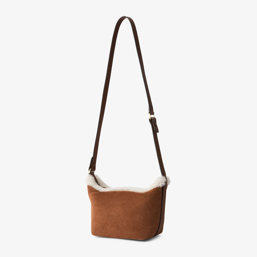 Mochi Suede Shearling Top Handle Mini Bag - Chocolate Brown - Montone Scamosciato/Vitello Millepunte Soft - Valextra - 4