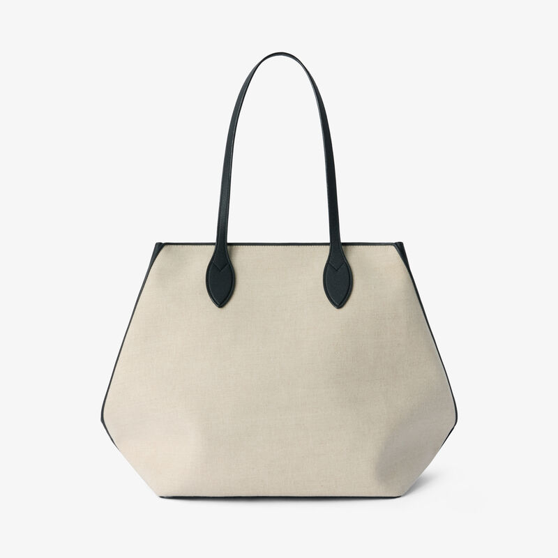 Vivi Canvas Shopping Large Bag - Sand Brown/Black - Natural Canvas and calf leather - Valextra - 7