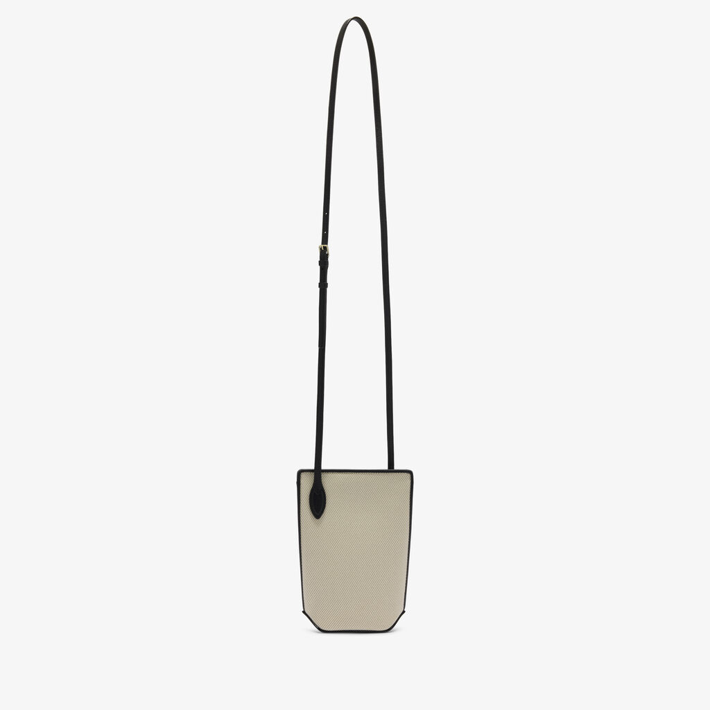 Vivi Textured Canvas Crossbody Phone Bag - Grey/Black - Canvas Eutolbat/Vitello Millepunte Soft - Valextra - 1