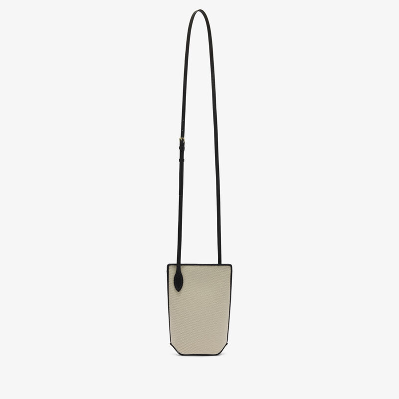 Vivi Textured Canvas Crossbody Phone Bag - Grey/Black - Canvas Eutolbat/Vitello Millepunte Soft - Valextra - 1