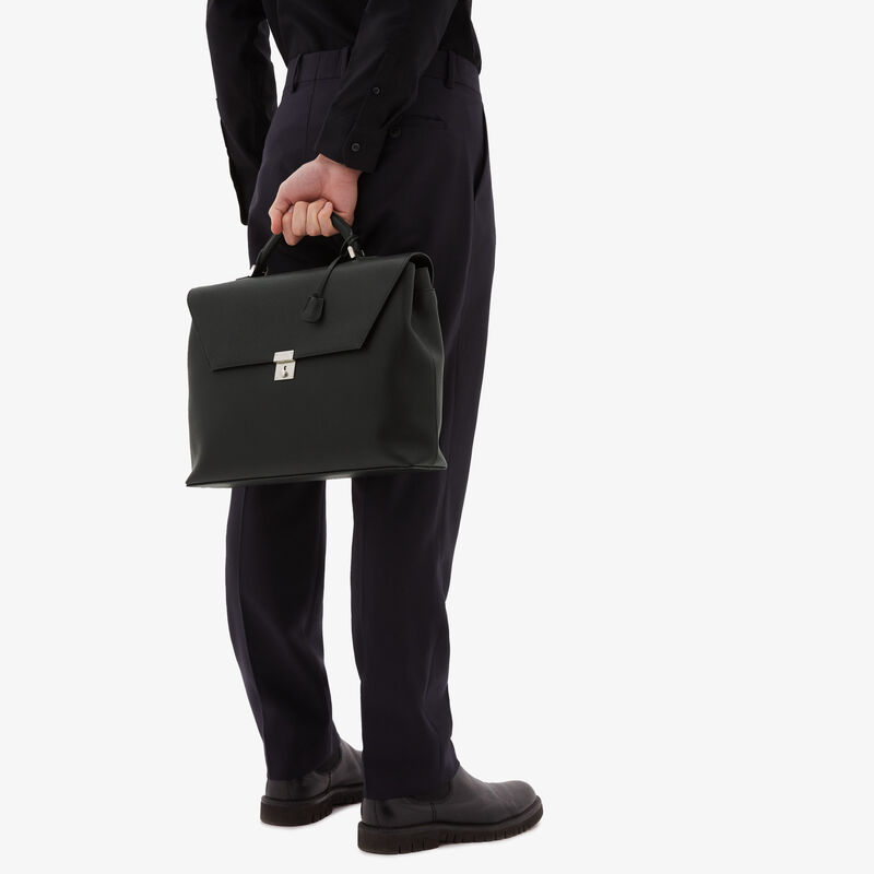 Avietta Briefcase with Flap 24h - Black - Millepunte calf leather - Valextra - 2