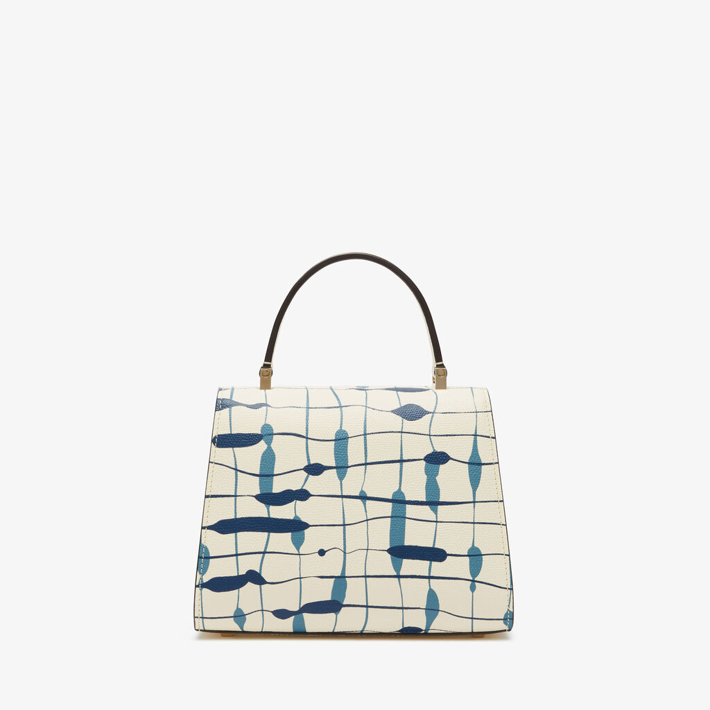 Iside Acquerello Top Handle Mini Bag - Pergamena White/Cobalt Blue/Denim Blue - Vitello VS-Stampa Bicolore - Valextra - 6