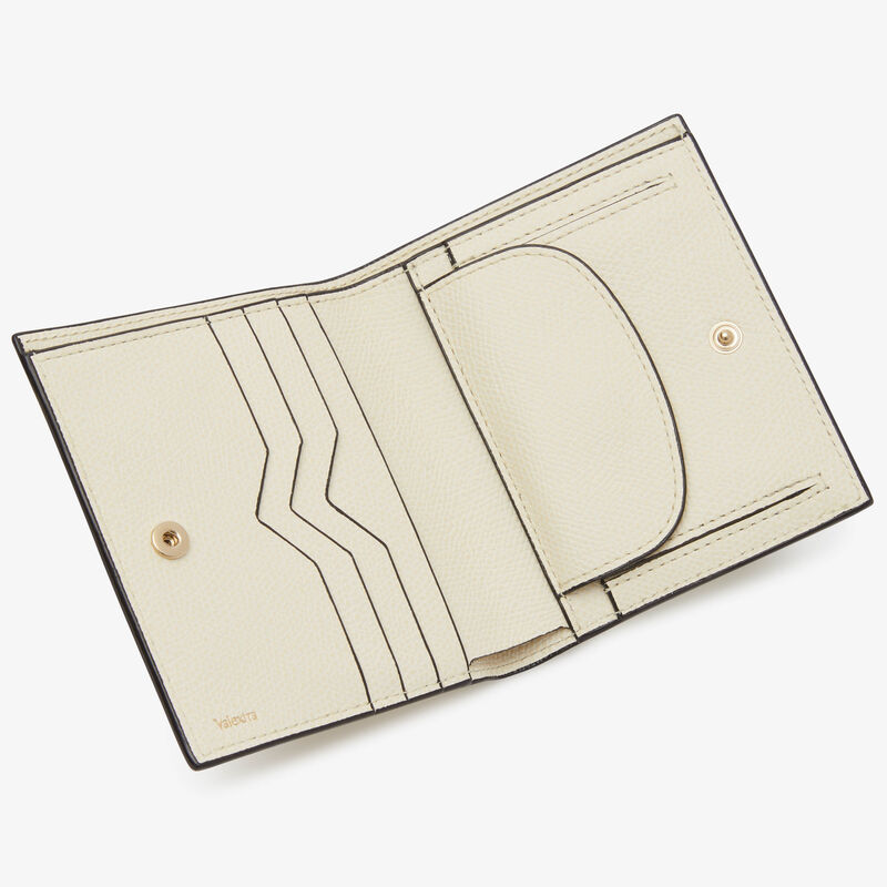 Compact Wallet 3 CC Bandana with Coin Purse - Pergamena White/Black - Millepunte calf leather - Valextra - 2