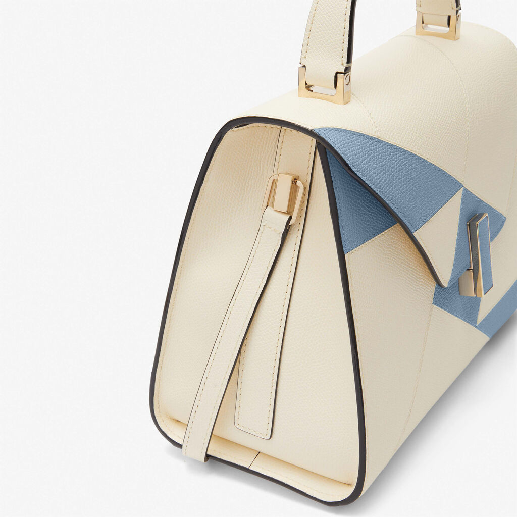 Iside Carousel Top handle Medium bag - Pergamena White/Shirt Blue - Vitello VS-Intarsio Rombo - Valextra - 5