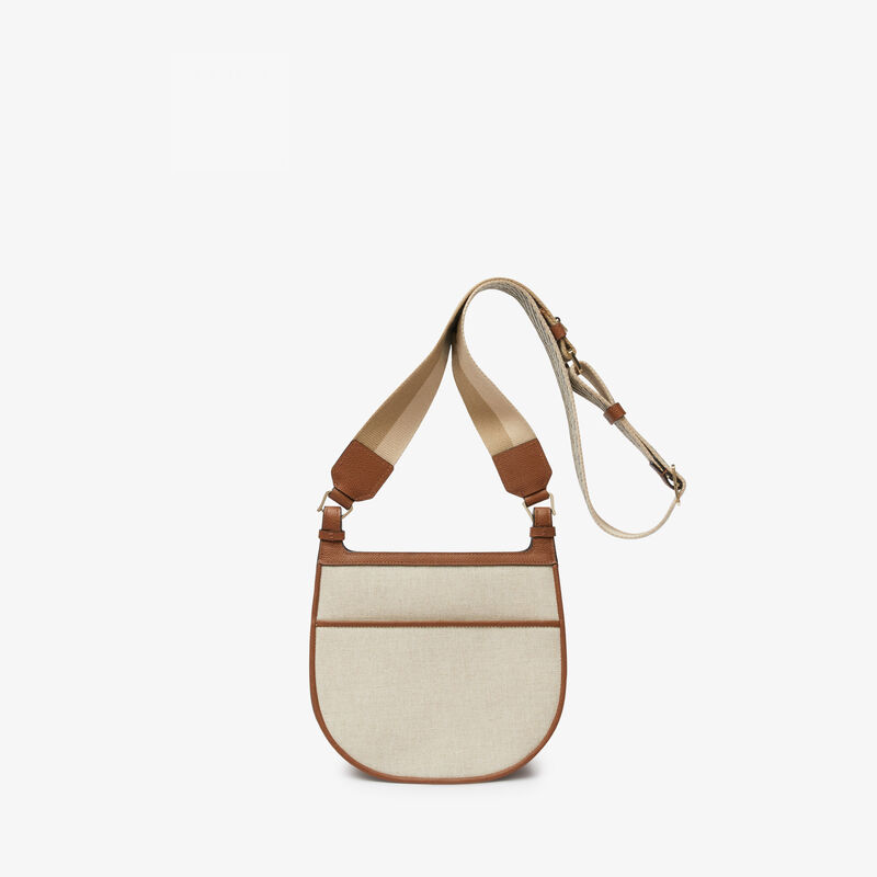 Canvas Hobo Weekend Mini Bag - Sand/Chocolate Brown/Camel Brown/Cashmere Beige - Natural Canvas and calf leather - Valextra - 5