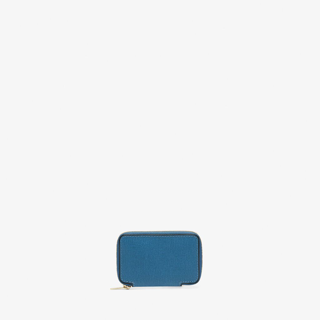 Coin holder zipped wallet 2cc - Cobalt Blue - Cuoio VL - Valextra - 3