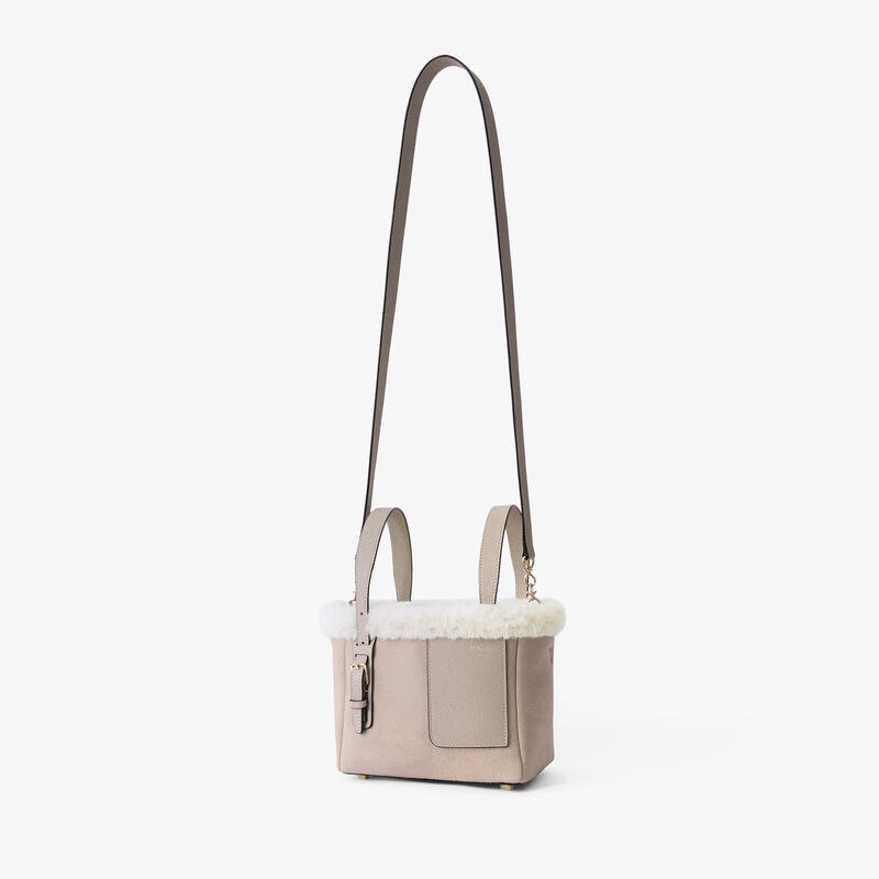 Soft Suede Shearling Bucket Micro Bag - Nude Pink - Montone Scamosciato/Vitello Millepunte Soft - Valextra - 6