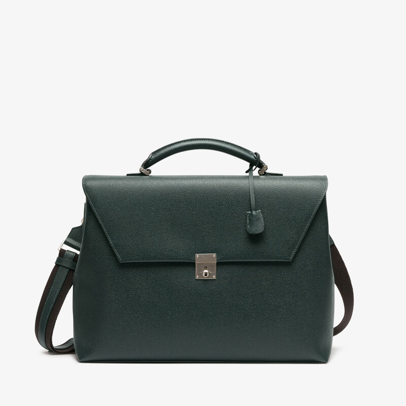 Avietta Briefcase with Flap 24h - Valextra Green - Millepunte calf leather - Valextra - 1