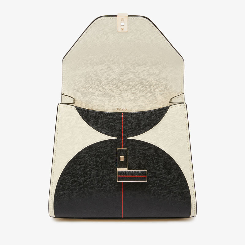 Iside Intarsia Balance Mini Bag - Pergamena White/Black/Crimson Red - Millepunte calf leather - Valextra - 7