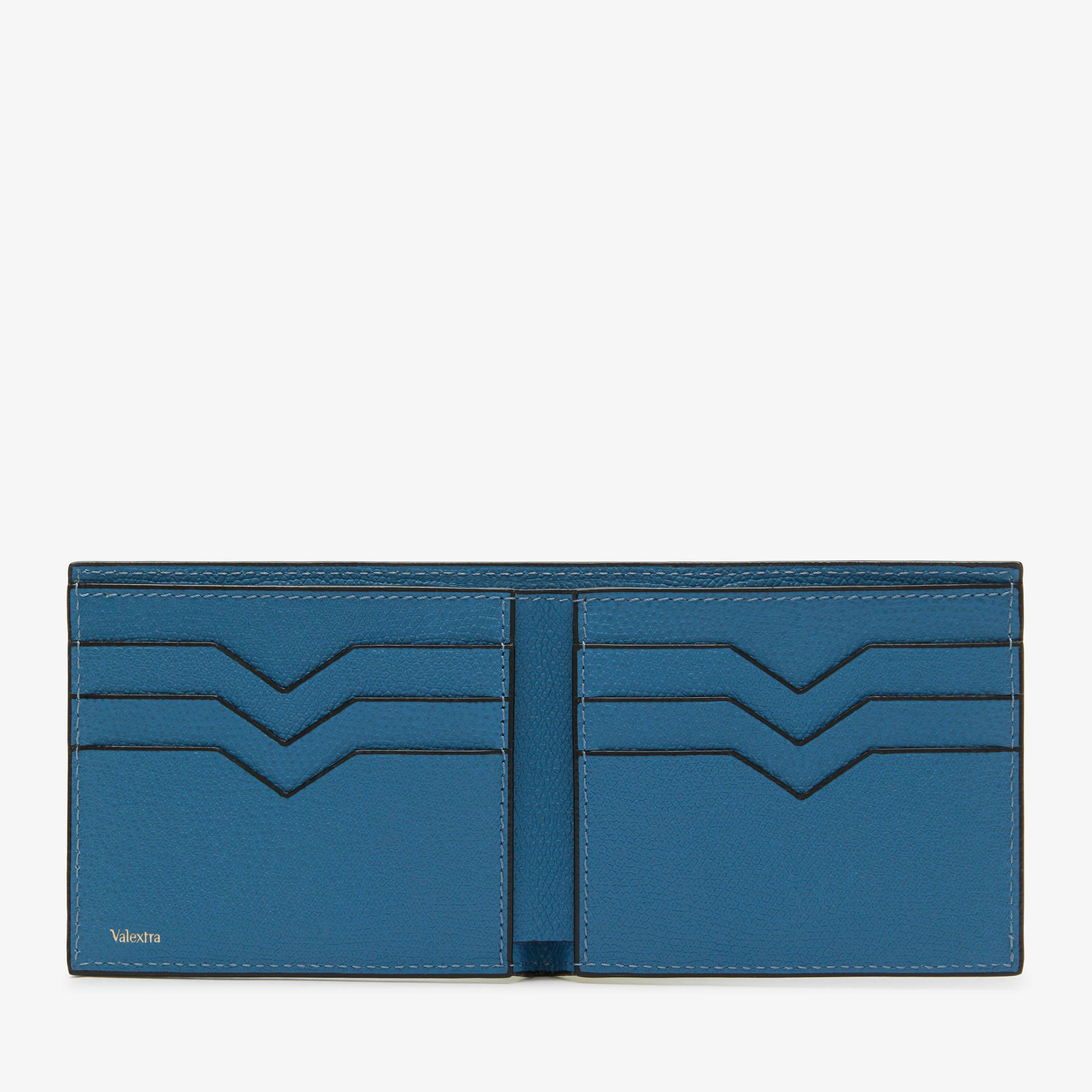 Portafoglio piccolo con portacarte in Pelle Blu Cobalto Valextra