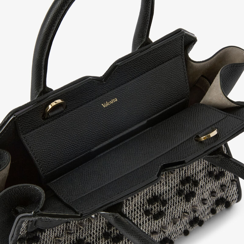 Milano Flowers Pibiones Two Handles Mini Bag - Grey/Black - Pibiones  wool Fabric and Millepunte leather - Valextra - 2