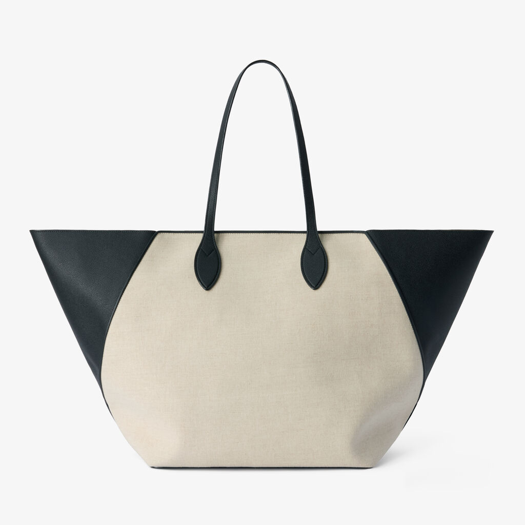 Vivi Canvas Shopping Large Bag - Sand Brown/Black - Tessuto Canvas/Vitello Millepunte Soft - Valextra - 3