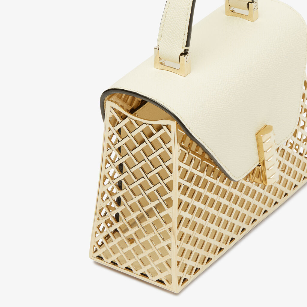 Borsa a Mano Iside Golden Mesh Micro - Bianco Pergamena - Rete Metallica/Vitello VS - Valextra - 4