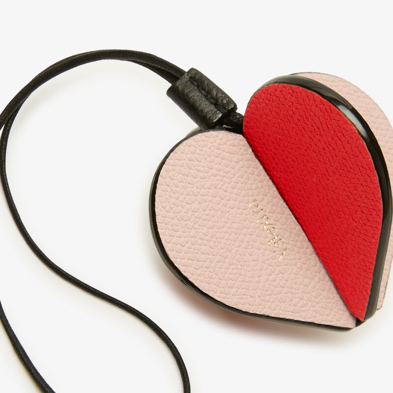 Charm Cuore - Rosa Peonia/Rosso Love/Nero - Pelle di vitello Millepunte - Valextra - 3