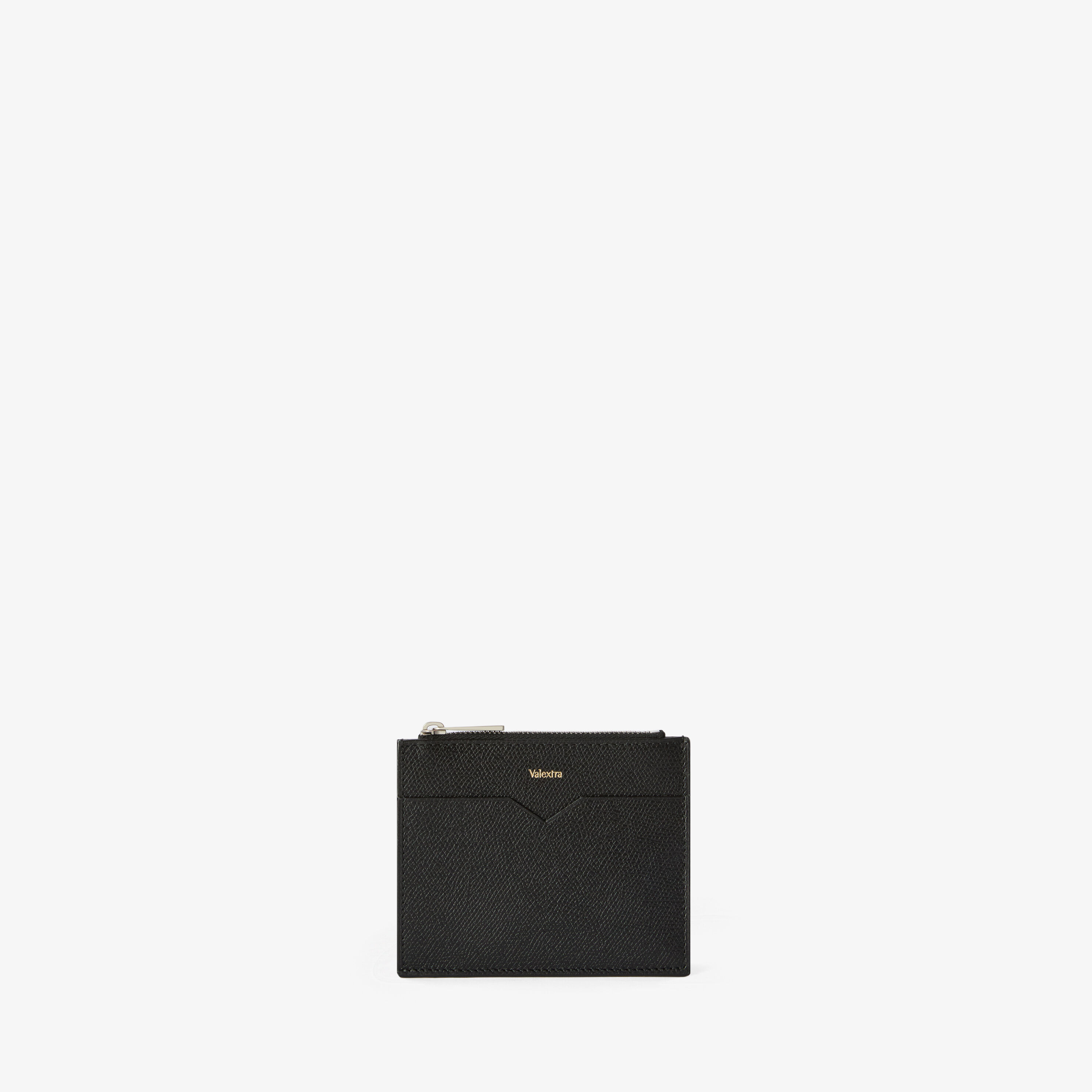 Black Grained Leather Luxury Card Holder 8CC with Zip | Valextra