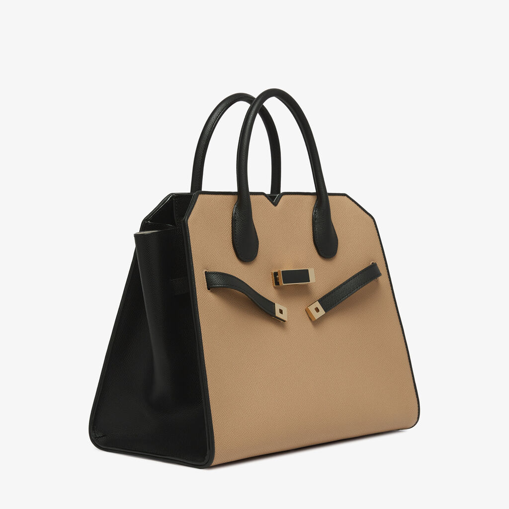 Milano Chiaroscuro Two Handles Medium Bag - Cashmere Beige/Black - Vitello Millepunte Soft - Valextra - 5