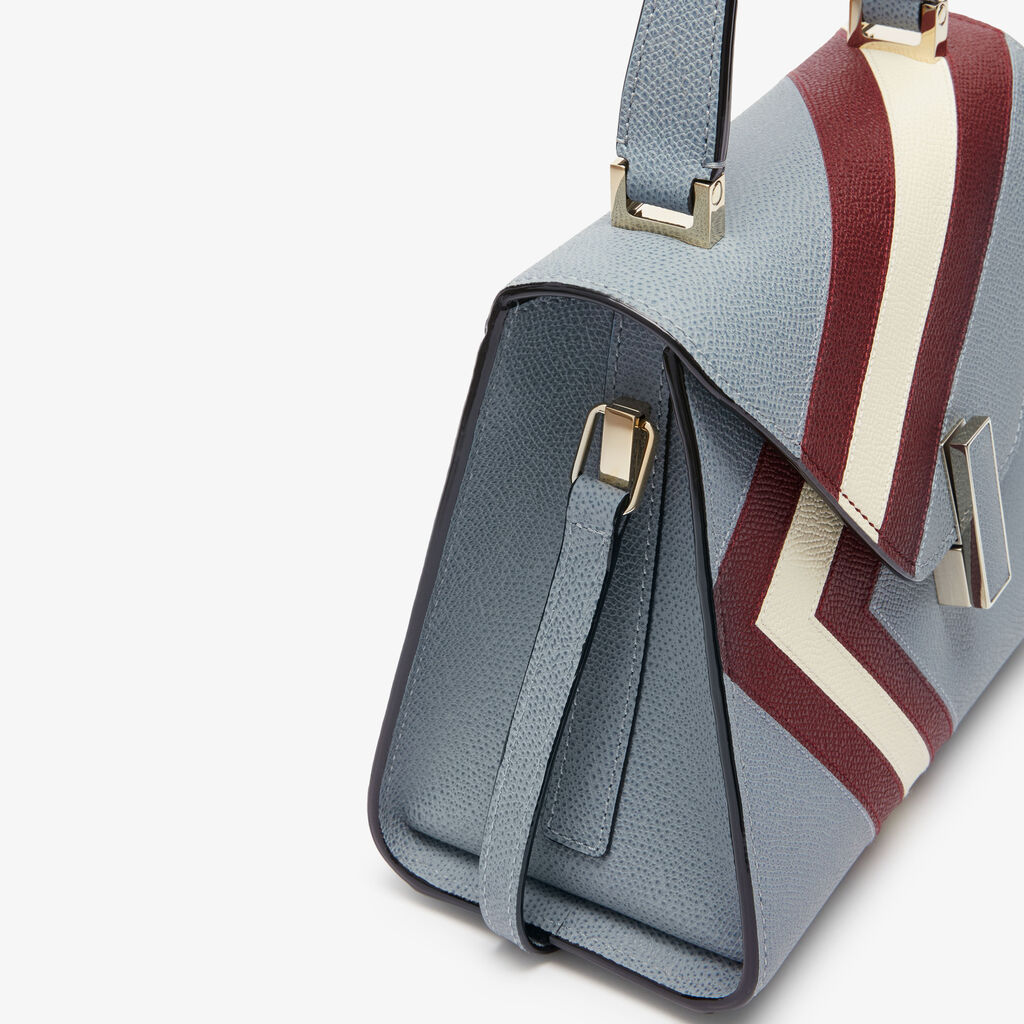 Iside Intarsia V-Stripes Top Handle Mini Bag - Niagara Blue/Bordeaux/Pergamena White - VS Vitello-Stripes - Valextra - 3