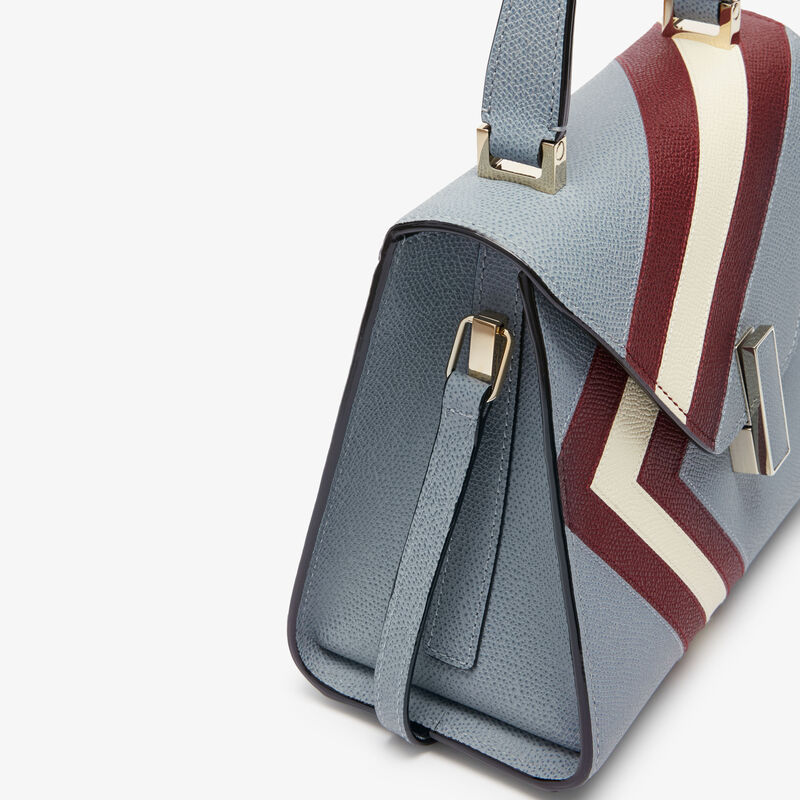 Iside Intarsia V-Stripes Top Handle Mini Bag - Niagara Blue/Bordeaux/Pergamena White - Millepunte calf leather - Valextra - 3