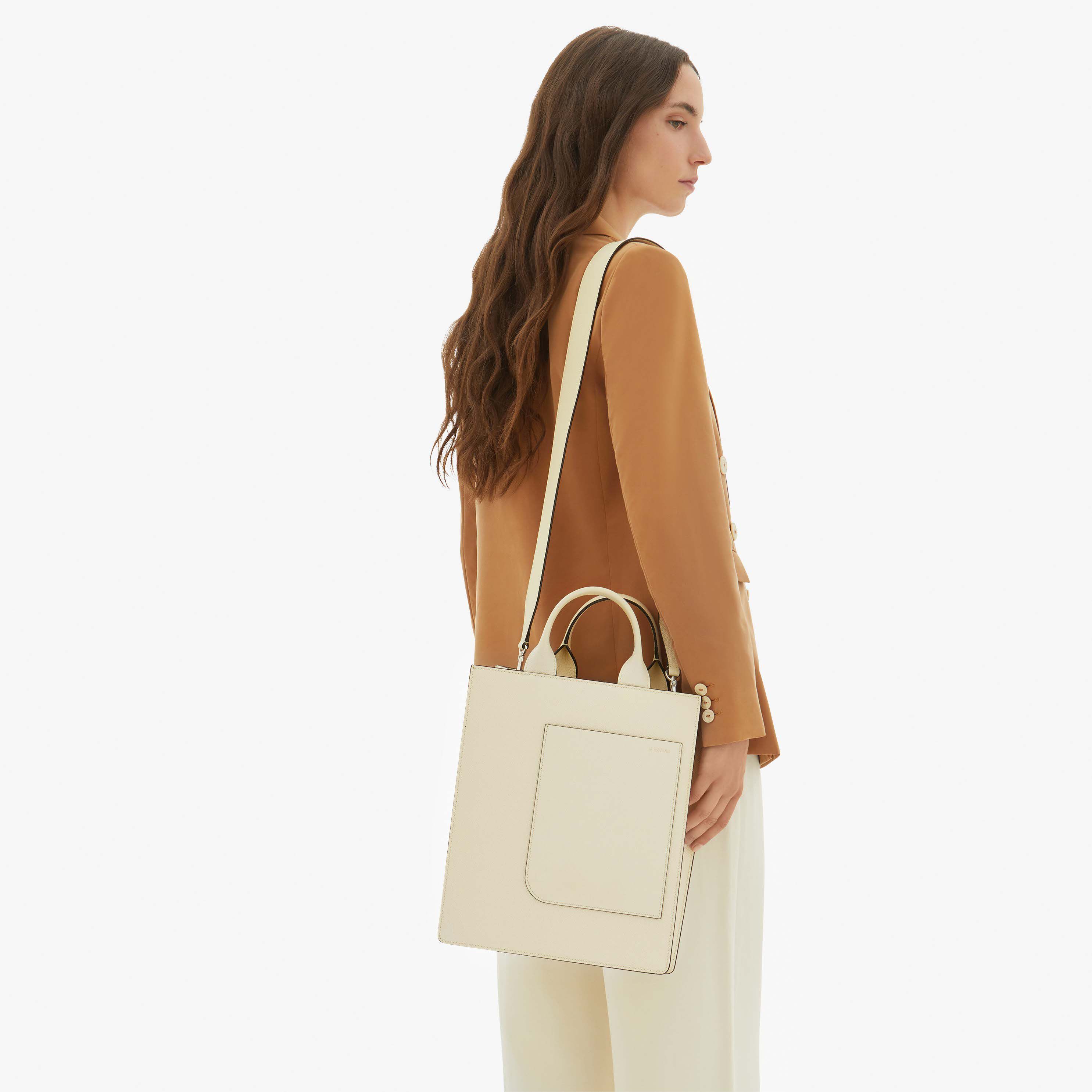 Boxy top handle mini bag Pergamena White