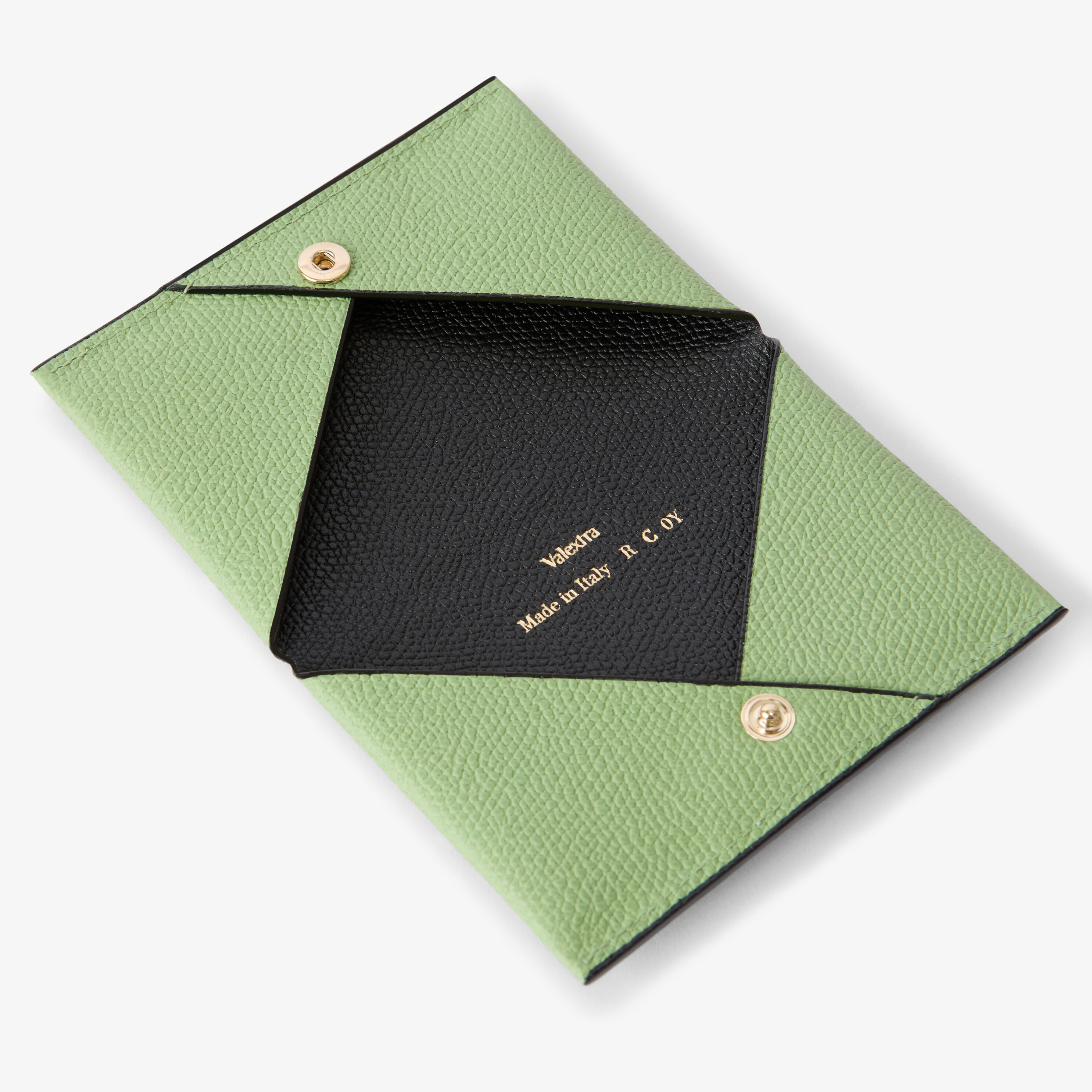 Aloe Green & Black Leather Luxury Card Case with Button | Valextra