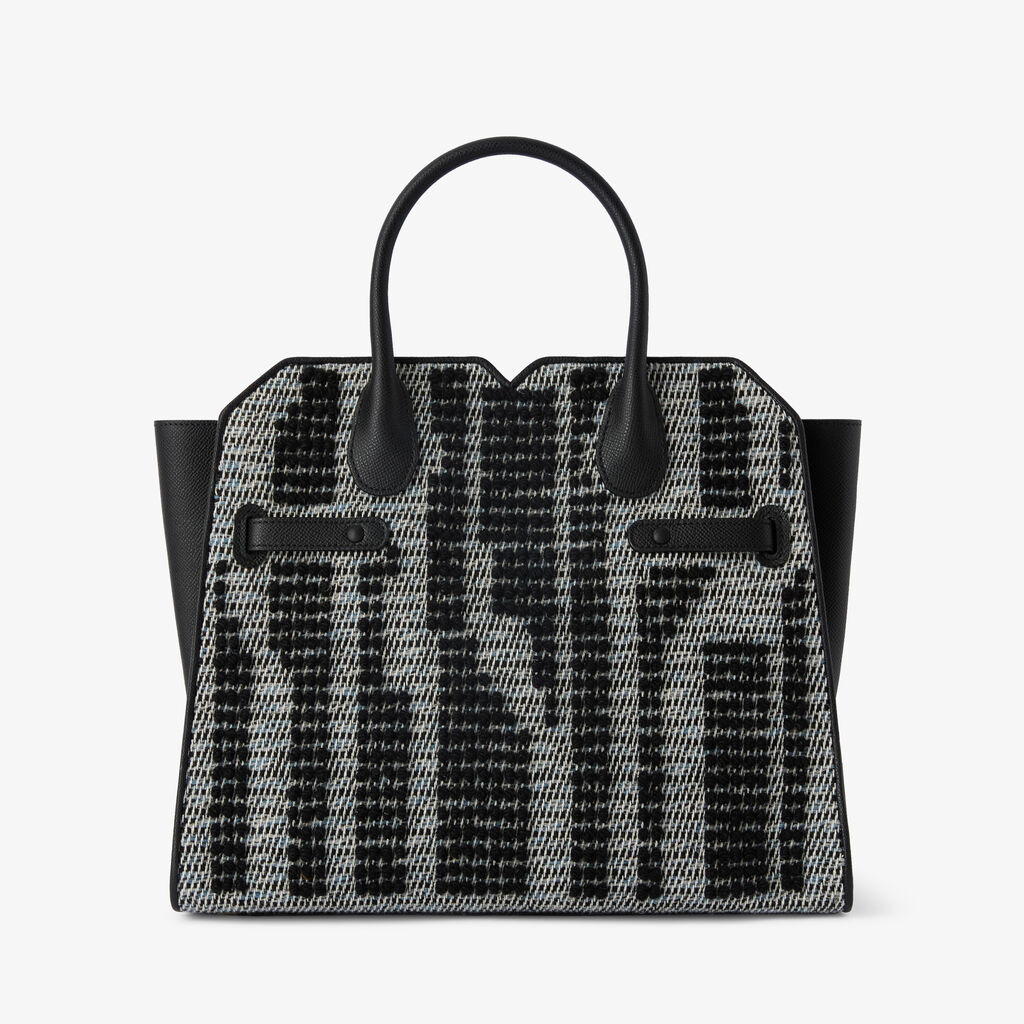 Milano Forest Pibiones Two Handles Medium Bag - Black/Grey - Pibiones  wool Fabric and Millepunte leather - Valextra - 6