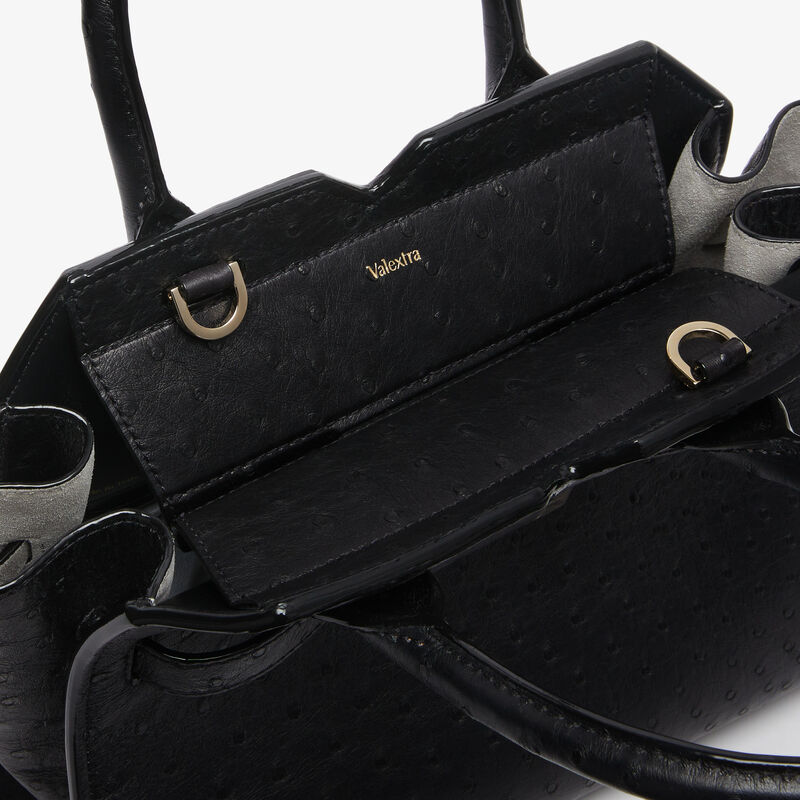 Milano Ostrich Two Handles Mini Bag - Black - Exotic - Valextra - 2