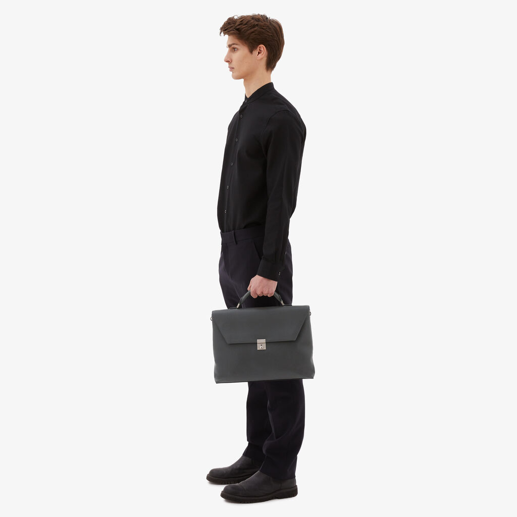 Avietta Briefcase with Flap 24h - Smokey Grey - Vitello VS - Valextra - 2