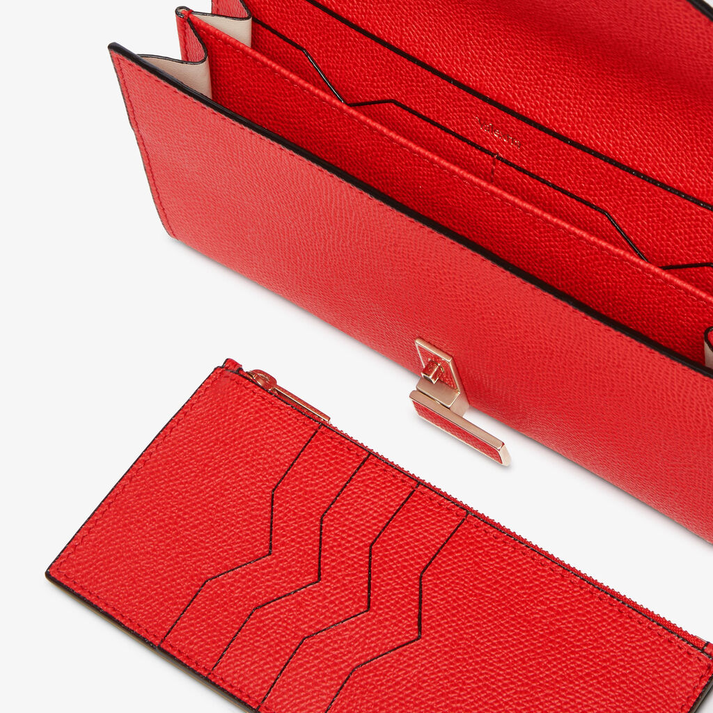 Iside continental purse with chain - Crimson Red - Vitello VS - Valextra - 3