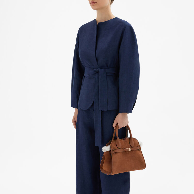 Milano Suede Shearling Two Handles Mini Bag - Chocolate Brown - Montone Scamosciato/Vitello Millepunte Soft - Valextra - 2